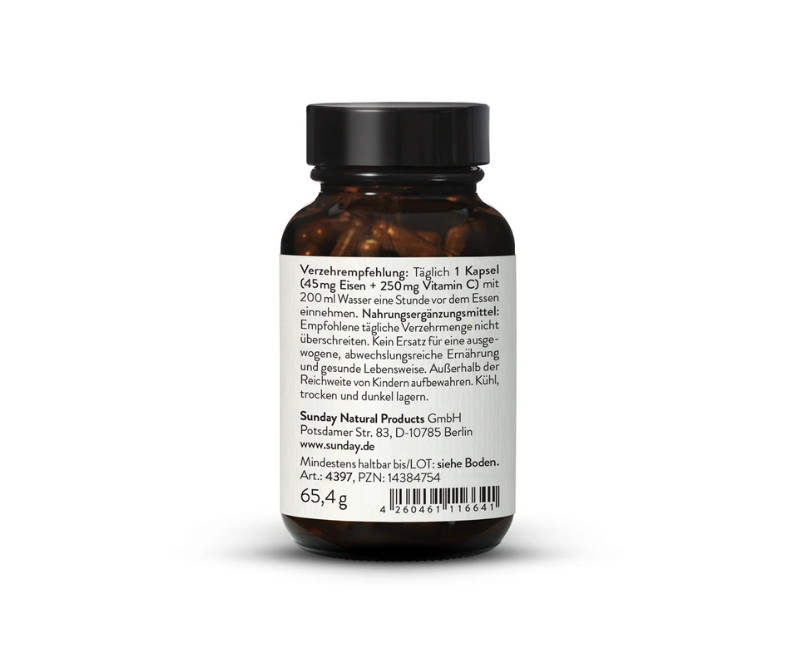 Fer chélaté bisglycinate 45 mg + Vitamine C – 120 gélules – Image 3