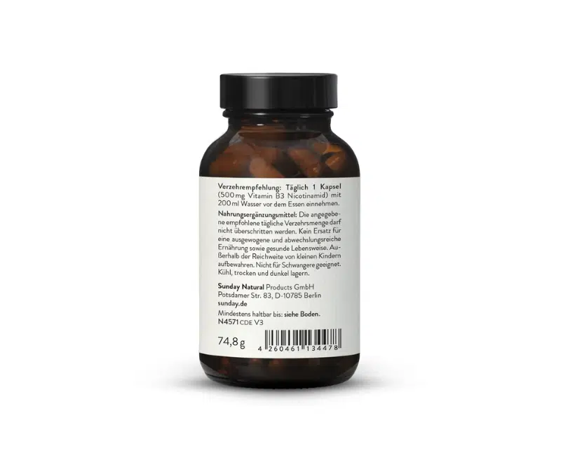 Vitamine B3 (Nicotinamide) 500 mg – Énergie cellulaire & système nerveux – 120 gélules – Image 2